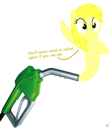 Size: 1705x1959 | Tagged: artist needed, safe, oc, oc only, goo pony, original species, dialogue, female, fuel, fuel pump, gas pump, gasoline, gasoline pony, mare, simple background, solo, wat, white background