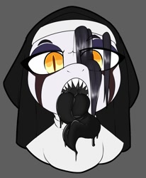 Size: 1400x1700 | Tagged: safe, artist:lockheart, oc, oc only, oc:nunpone, earth pony, pony, eyeshadow, female, gray background, long tongue, makeup, mare, nun, simple background, solo, tongue out