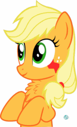 Size: 905x1480 | Tagged: safe, artist:arifproject, applejack, earth pony, monster pony, original species, pony, tatzlpony, animated, arif's wide eyes pone, bust, chest fluff, cute, eye shimmer, female, fluffy, freckles, gif, jackabetes, mare, simple background, smiling, solo, species swap, tatzlbetes, tatzljack, white background, wide eyes