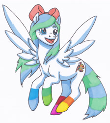 Size: 3121x3479 | Tagged: safe, artist:breadworth, oc, oc only, oc:splatterpaint, pegasus, pony, bow, female, hair bow, mare, solo, traditional art