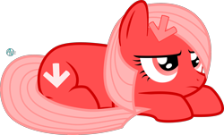 Size: 2500x1513 | Tagged: safe, artist:arifproject, oc, oc only, oc:downvote, pony, derpibooru, derpibooru ponified, hair accessory, meta, ponified, prone, simple background, solo, transparent background, upset, vector