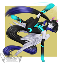 Size: 3300x3300 | Tagged: safe, artist:noodlefreak88, oc, oc only, oc:cyan crystal, pegasus, pony, action pose, commission, lip piercing, looking at you, piercing, solo, youtuber