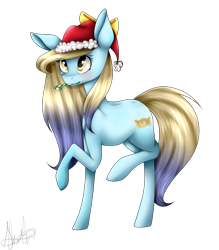 Size: 1731x1980 | Tagged: safe, artist:harmonyskish, oc, oc only, candy, candy cane, food, hat, raised hoof, santa hat, simple background, solo, transparent background