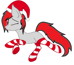 Size: 2276x1984 | Tagged: safe, artist:starstridepony, oc, oc only, oc:star stride, earth pony, pony, clothes, female, happy, hat, mare, one eye closed, santa hat, simple background, socks, solo, striped socks, transparent background, wink