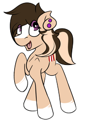 Size: 1052x1500 | Tagged: safe, artist:beardie, oc, oc only, oc:buttercream scotch, earth pony, pony, 2017 community collab, blaze (coat marking), derpibooru community collaboration, ear piercing, looking up, open mouth, piercing, raised hoof, simple background, smiling, solo, transparent background