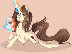 Size: 2560x1920 | Tagged: safe, artist:tokyone-chan, oc, oc only, oc:golden pen, pony, unicorn, chest fluff, glowing horn, magic, solo, telekinesis, wine glass