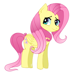 Size: 648x654 | Tagged: safe, artist:discords, artist:havocs, fluttershy, pegasus, pony, cute, cutie mark, female, folded wings, looking sideways, mare, simple background, smiling, solo, transparent background