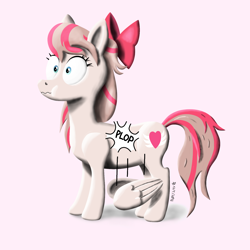 Size: 1600x1600 | Tagged: safe, artist:darkdabula, angel wings, pegasus, pony, top bolt, :t, bow, female, frown, hair bow, mare, modular, puffy cheeks, simple background, solo, wavy mouth, wide eyes, wings