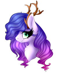 Size: 2497x3067 | Tagged: safe, artist:quarake, oc, oc only, antlers, hair over one eye, looking at you, simple background, smiling, solo, transparent background