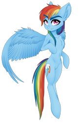 Size: 1280x1879 | Tagged: safe, artist:hayley1432, rainbow dash, pegasus, pony, bipedal, chest fluff, simple background, solo, spread wings, transparent background