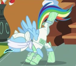 Size: 369x322 | Tagged: safe, screencap, rainbow dash, pegasus, pony, scare master, astrodash, blindfold, clothes, costume, cropped, female, mare, solo