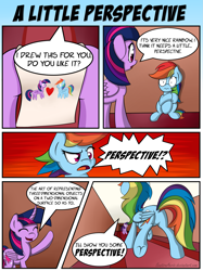 Size: 1997x2673 | Tagged: safe, artist:sentireaeris, rainbow dash, twilight sparkle, twilight sparkle (alicorn), alicorn, pegasus, pony, comic, drawing, female, funny, lesbian, perspective, shipping, twidash, underhoof