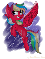 Size: 2400x3200 | Tagged: safe, artist:xxsunsetshimmer23xx, oc, oc only, oc:osumare, pegasus, pony, flying, grin, smiling, solo