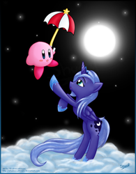 Size: 600x771 | Tagged: safe, artist:shadowcatkirara, princess luna, alicorn, pony, crossover, kirby, kirby (character), nintendo