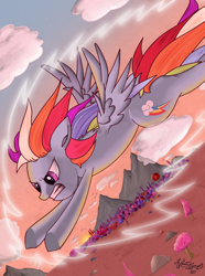 Size: 2178x2928 | Tagged: safe, artist:zsparkonequus, rainbow dash, pegasus, pony, dragon ball, flying, solo