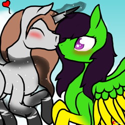 Size: 1024x1024 | Tagged: safe, artist:anxiouslilnerd, oc, oc only, oc:camoflage cat, oc:nicole skylar, pegasus, pony, unicorn, digital art, female, lesbian, neon, oc x oc, shipping