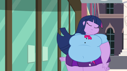 Size: 1920x1080 | Tagged: safe, artist:shitigal-artust, edit, edited screencap, screencap, twilight sparkle, equestria girls, equestria girls (movie), bbw, breasts, canterlot high, door, double chin, fat, female, headlight sparkle, obese, solo, ssbbw, this will end in destruction, twilard sparkle