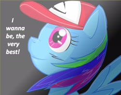 Size: 2755x2172 | Tagged: safe, artist:pinkamena-chan, rainbow dash, pegasus, pony, ash ketchum, hat, parody, pokémon, solo, song in the comments