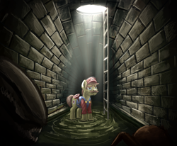 Size: 800x659 | Tagged: safe, artist:sa1ntmax, alien, ladder, mario, ponified, sewage, sewer, solo, super mario bros., xenomorph