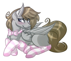 Size: 3800x3233 | Tagged: safe, artist:amazing-artsong, oc, oc only, oc:digital dusk, pegasus, pony, bowtie, clothes, femboy, male, prone, simple background, socks, solo, stallion, striped socks, transparent background