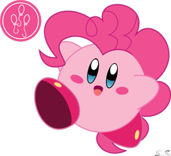 Size: 1089x987 | Tagged: safe, artist:silver-soldier, derpibooru import, pinkie pie, kirby, kirby (character), kirby pie, kirbyfied, simple background, slashy intensifies, solo, species swap, transparent background, vector