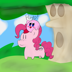 Size: 3000x3000 | Tagged: safe, artist:heart-pallette, artist:heartpallete, derpibooru import, pinkie pie, earth pony, pony, crossover, cute, fanart, kirby, kirby (character), kirby's adventure, smolpone, whispy woods