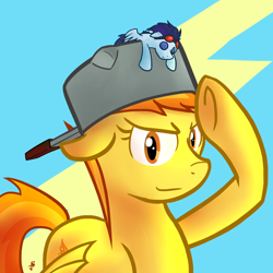 Size: 2000x2000 | Tagged: safe, artist:invertigo, soarin', spitfire, pony, crush plush, cute, looking at you, male, plushie, salute, shipping, soarinfire, straight