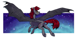 Size: 1280x641 | Tagged: safe, artist:gonedreamer, oc, oc only, oc:fickle dissonance, bat pony, pony, female, mare, solo, spread wings