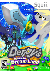 Size: 705x1000 | Tagged: safe, artist:nickyv917, derpibooru import, derpy hooves, queen chrysalis, changeling, changeling queen, pegasus, pony, box art, female, kirby, kirby derpy, kirby's return to dream land, mare, nintendo, parody