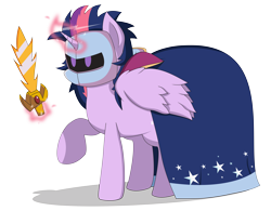 Size: 9600x7500 | Tagged: safe, artist:biel56789, twilight sparkle, twilight sparkle (alicorn), alicorn, pony, absurd resolution, clothes, cosplay, costume, female, galaxia, kirby, magic, mare, mask, meta knight, simple background, solo, sword, telekinesis, transparent background, vector