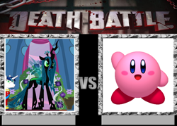 Size: 664x475 | Tagged: safe, derpibooru import, queen chrysalis, changeling, changeling queen, death battle, kirby, kirby (character)