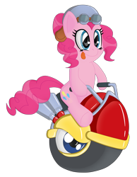 Size: 3495x4496 | Tagged: safe, artist:sergeant16bit, derpibooru import, pinkie pie, earth pony, pony, crossover, helmet, kirby, silly face, simple background, tongue out, transparent background, wheelie, wheelie bike