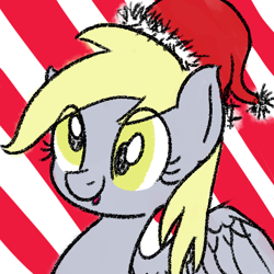 Size: 475x475 | Tagged: safe, artist:mang, derpy hooves, pegasus, pony, christmas, female, hat, mare, santa hat, smiling, solo