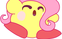 Size: 559x353 | Tagged: safe, derpibooru import, fluttershy, barely pony related, blush sticker, blushing, cute, happy, hug, kirby, kirby (character), kirby fluttershy, kirby triple deluxe, simple background, solo, transparent background