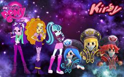 Size: 1440x900 | Tagged: safe, artist:arcgaming91, artist:mixiepie, adagio dazzle, aria blaze, sonata dusk, equestria girls, crossover, flamberge, francisca, jambastion mages, kirby, kirby star allies, the dazzlings, zan partizanne