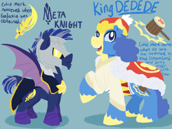 Size: 1600x1200 | Tagged: safe, artist:visionarybuffoon127, bat pony, earth pony, pony, bat ponified, king dedede, kirby, meta knight, ponified, race swap