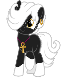 Size: 2600x3000 | Tagged: safe, artist:cheezedoodle96, derpibooru exclusive, oc, oc only, oc:tragic, earth pony, pony, .svg available, 2017 community collab, ankh, blank flank, c:, cute, derpibooru community collaboration, ear piercing, earring, female, freckles, hair over one eye, jewelry, looking at you, mare, necklace, piercing, raised hoof, raised leg, simple background, smiling, solo, svg, transparent background, vector