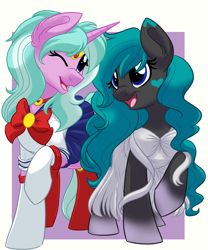 Size: 1000x1200 | Tagged: safe, artist:itstaylor-made, oc, oc only, oc:karma, oc:sapphire night, alicorn, pony, alicorn oc, banshee, clothes, costume, cute, dress, nightmare night, one eye closed, sailor moon, sailor scout, wink