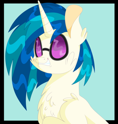 Size: 4176x4392 | Tagged: safe, artist:glitterstar2000, dj pon-3, vinyl scratch, pony, unicorn, absurd resolution, bust, cheek fluff, chest fluff, female, fluffy, glasses, grin, mare, smiling, solo