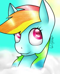 Size: 965x1185 | Tagged: safe, artist:kristy-a, rainbow dash, pegasus, pony, cloud, sky, solo