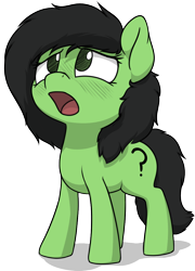 Size: 826x1150 | Tagged: safe, artist:smoldix, oc, oc only, oc:anon, oc:anon filly, earth pony, pony, blushing, female, filly, looking up, open mouth, simple background, solo, transparent background