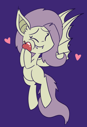 Size: 1344x1964 | Tagged: safe, artist:typhwosion, fluttershy, bat pony, pony, apple, flutterbat, food, race swap, solo, that pony sure does love apples