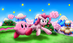 Size: 3833x2248 | Tagged: safe, artist:otakuap, derpibooru import, pinkie pie, earth pony, pony, crossover, duo, kirby, kirby (character), nintendo