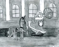 Size: 1020x811 | Tagged: safe, artist:drchrisman, princess luna, alicorn, pony, crossover, king dedede, kirby, traditional art