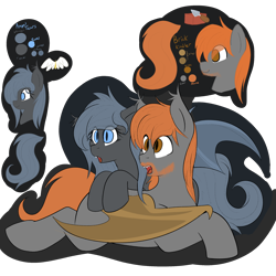 Size: 2500x2500 | Tagged: safe, artist:codras, oc, oc only, oc:angel tears, oc:brick kindler, bat pony, pony, angelkindler, female, gasping, male, mare, simple background, stallion, transparent background