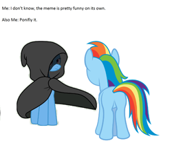 Size: 1354x1104 | Tagged: safe, rainbow dash, pegasus, pony, evil kermit, hooded cape, kermit the frog, meme, obligatory pony, ponified meme