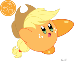 Size: 1197x988 | Tagged: safe, artist:the-silver-soldier, derpibooru import, applejack, g4, crossover, kirby, kirby (character), kirby applejack, kirbyfied, nintendo, simple background, solo, species swap, transparent background, video game