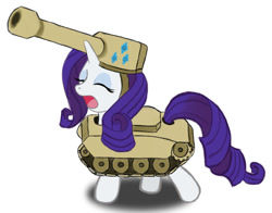 Size: 770x604 | Tagged: safe, artist:the-paper-pony, rarity, pony, unicorn, eyes closed, open mouth, raritank, simple background, solo, tank (vehicle), tank pony, white background