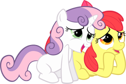 Size: 3111x2060 | Tagged: safe, artist:kishmond, apple bloom, sweetie belle, the cutie mark chronicles, adorabloom, cute, daaaaaaaaaaaw, diasweetes, duo, simple background, transparent background, vector