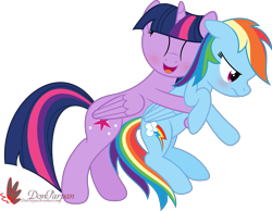 Size: 4000x3110 | Tagged: safe, artist:waveywaves, rainbow dash, twilight sparkle, twilight sparkle (alicorn), alicorn, pegasus, pony, blushing, female, lesbian, non-consensual cuddling, shipping, tsunderainbow, tsundere, twidash, watermark